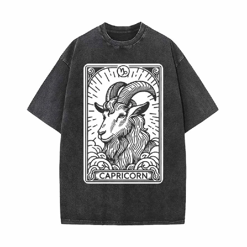 Capricorn Tarot Card Horoscope Vintage Washed T-shirt-- Nylon Fabric Polyester Fabric Spandex Fabric Capricorn Tarot Card Horoscope Vintage Washed T-shirt-- Nylon Fabric Polyester Fabric Spandex Fabric