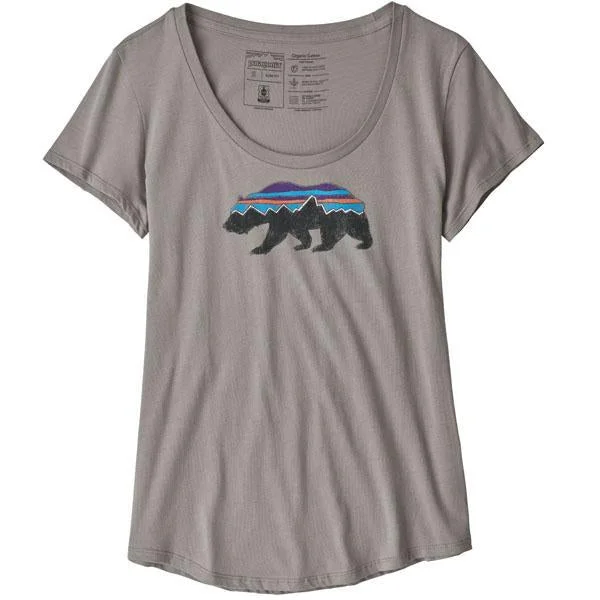Women's Fitz Roy Bear Organic Scoop T-Shirt-- Beaded Sequined Faux Fur