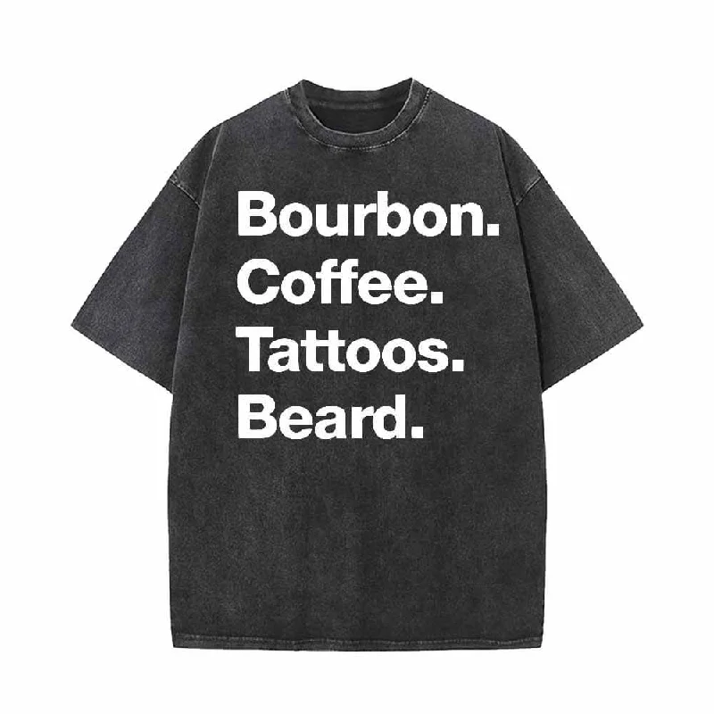 Vintage Washed Bourbon Coffee Tattoos Beard T-shirt-- Seamless Knitted Crochet