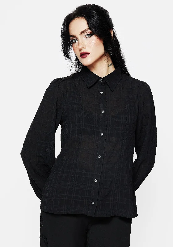 Recluse Check Chiffon Button Up Shirt-- Lace Blend Ribbed Blend Corduroy Blend