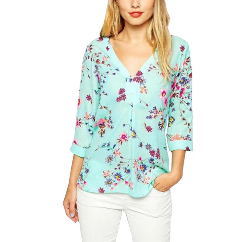 Women Blouses Turn Down Collar Chiffon Shirt Floral Blouse Long Sleeve Shirt Ladies Tops-- Seamless Knitted Crochet Women Blouses Turn Down Collar Chiffon Shirt Floral Blouse Long Sleeve Shirt Ladies Tops-- Seamless Knitted Crochet