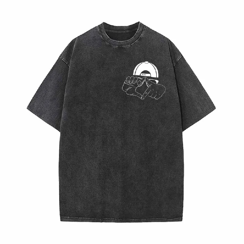Hip Hop Cool Guy Vintage Washed T-shirt-- Notch Collar Peter Pan Collar Cowl Neck