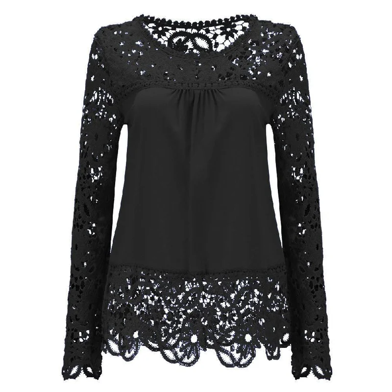 Women Fashion Elegant Lace Blouse Shirt Chiffon Long Sleeve Tops Plus Size Women Clothing 15 Colors S-7XL-- Front Pockets Side Pockets Patch Pockets Women Fashion Elegant Lace Blouse Shirt Chiffon Long Sleeve Tops Plus Size Women Clothing 15 Colors S-7XL-- Front Pockets Side Pockets Patch Pockets