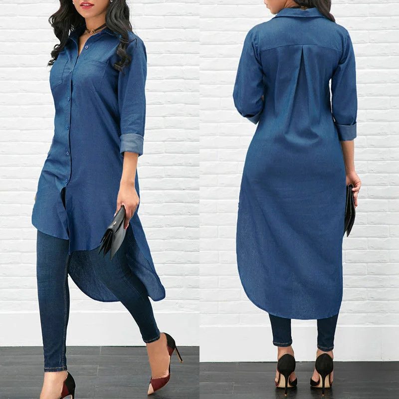 Long Fashion Women Denim Shirt Long Sleeve Loose Blouse Lady Fashion Casual Jean Blouse Shirt Summer Tops Denim Shirt-- Nylon Fabric Polyester Fabric Spandex Fabric Long Fashion Women Denim Shirt Long Sleeve Loose Blouse Lady Fashion Casual Jean Blouse Shirt Summer Tops Denim Shirt-- Nylon Fabric Polyester Fabric Spandex Fabric