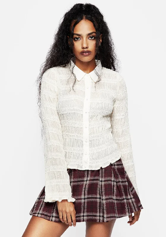 Prelude Ruched Button Up Shirt-- Print Jacquard Patchwork