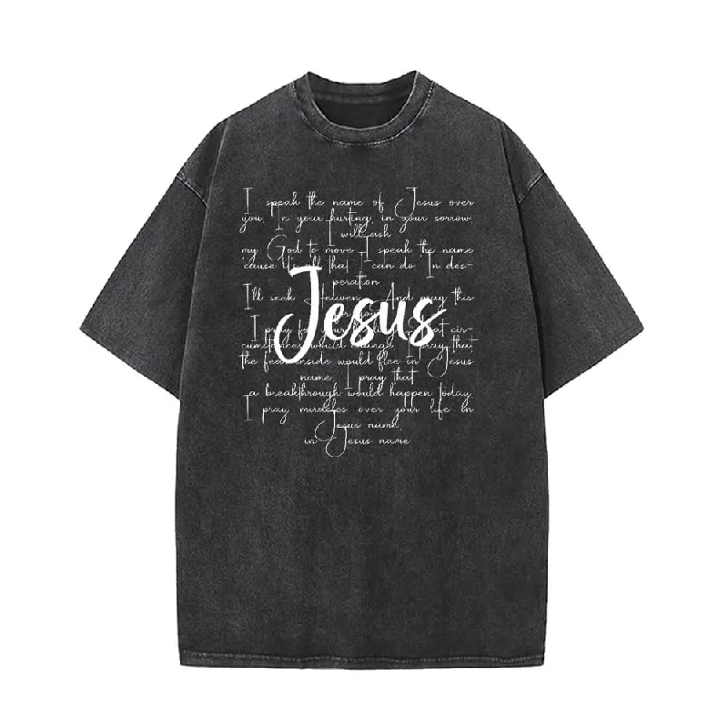 I Speak The Name Of Jesus Vintage Washed T-shirt-- Beaded Sequined Faux Fur