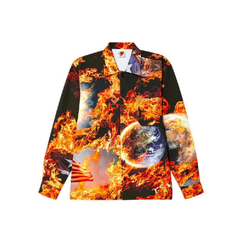 World is Burning Work Shirt Woven (Print)-- Welt Pockets Slit Pockets