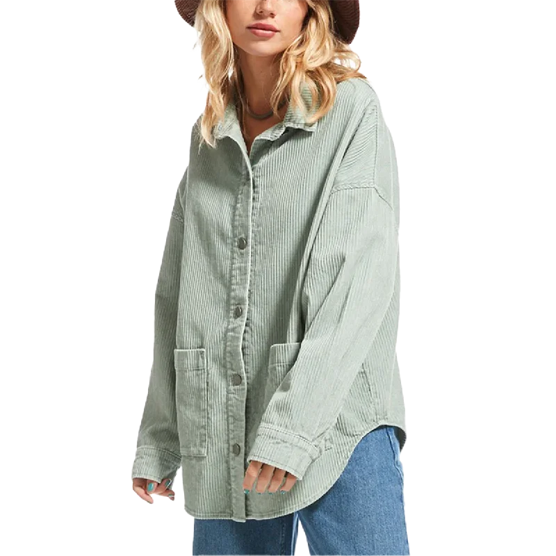 Women's Kick Back Washed Corduroy Shirt-- Zippered Front Buttoned Front Snap Front