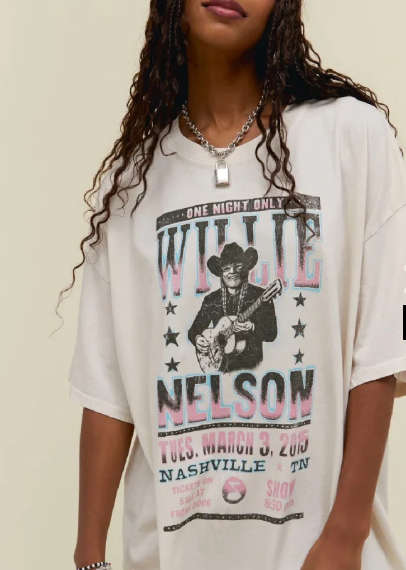 Willie Nelson One Night Only T-Shirt-- Fleece Fabric Down Fabric Feather Fabric
