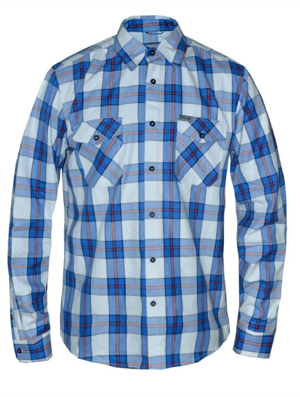 TW262.00- Ladies Blue and White Flannel Shirt-- Iron Safe Non-Iron Wrinkle Free