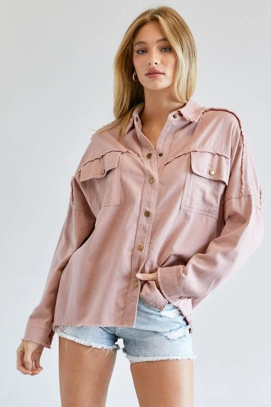 Davi & Dani | Button Down Shirt With Pockets-- Rayon Velvet Corduroy