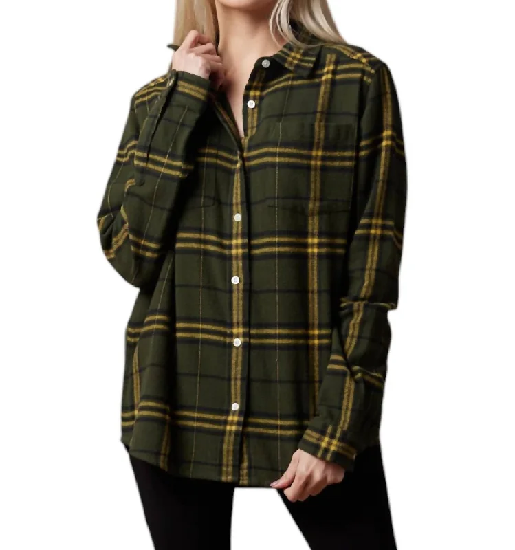Shiloh Unisex Plaid Shirt In Juniper-- Houndstooth Herringbone Solid