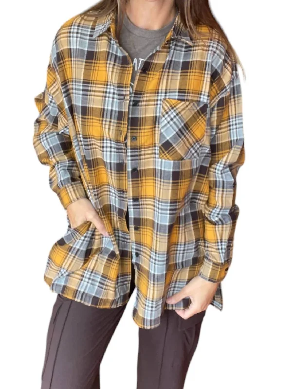 Tracey Flannel Shirt In Yellow Plaid-- Nylon Fabric Polyester Fabric Spandex Fabric