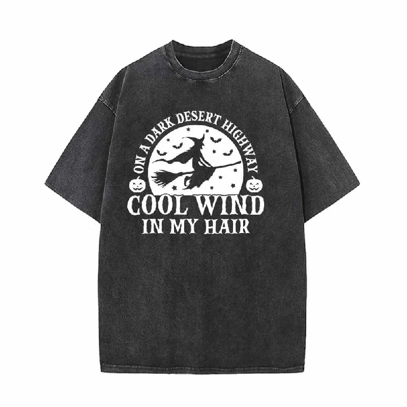 Witch Cool Wind In My Hair Vintage Washed T-shirt-- Rayon Velvet Corduroy