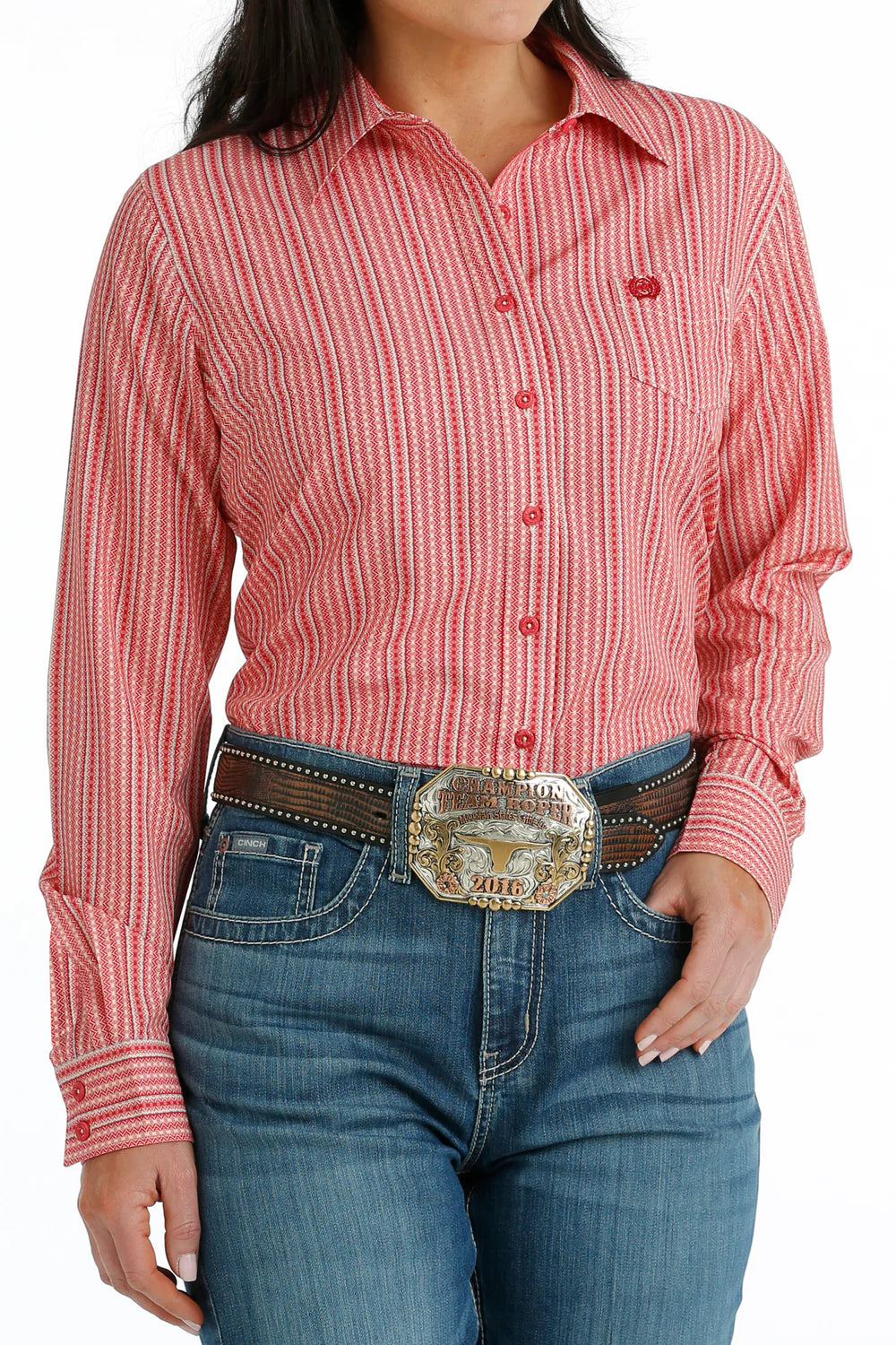 Women's Cinch MSW9163023 Arenaflex Red Spread Collar Western Shirt-- Jersey Fabric Tulle Fabric Batik Fabric