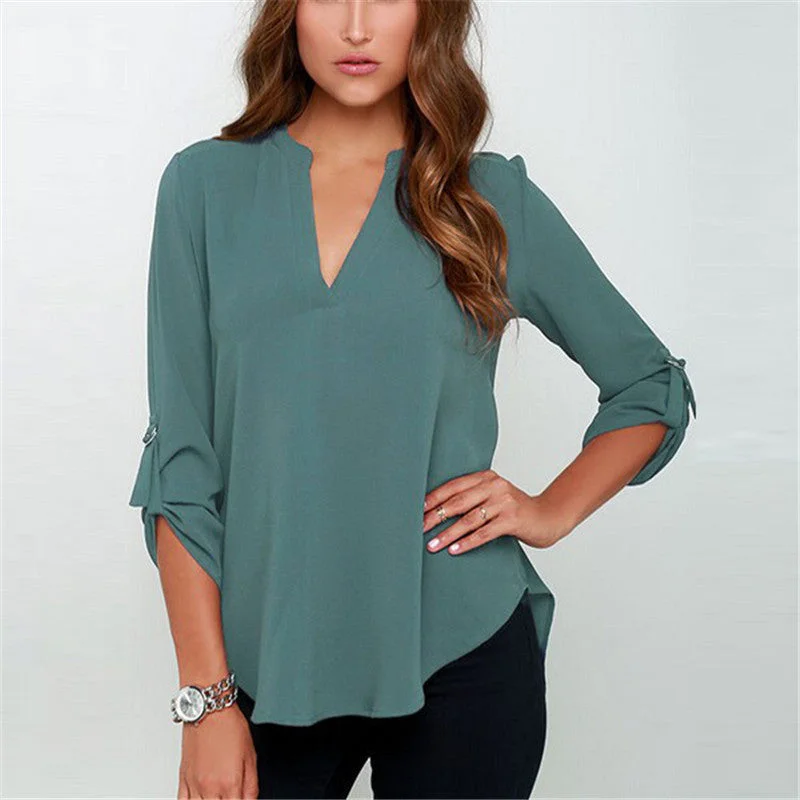 Fashion Women V-neck Long Sleeve Chiffon Blouse Elegant Lady Office Work Wear Solid Shirts Casual Top-- Anti-Pilling Machine Wash Handmade Fashion Women V-neck Long Sleeve Chiffon Blouse Elegant Lady Office Work Wear Solid Shirts Casual Top-- Anti-Pilling Machine Wash Handmade
