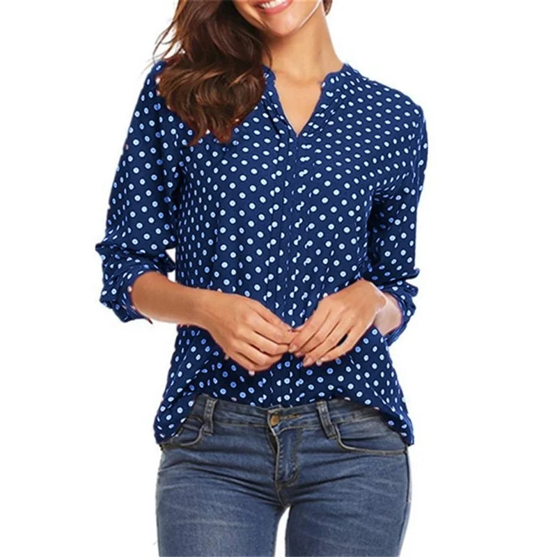 Spring Large Size Women Polka Dot White Black Blouses Long Sleeve V-neck Casual Loose Shirts Fashion Women's Clothing Top 2020-- Fashionable Trendy Casual Spring Large Size Women Polka Dot White Black Blouses Long Sleeve V-neck Casual Loose Shirts Fashion Women's Clothing Top 2020-- Fashionable Trendy Casual
