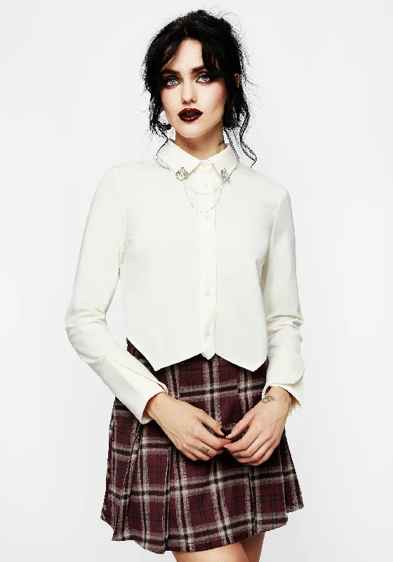 Mortmoth Chain Collared Crop Shirt-- Anti-Pilling Machine Wash Handmade