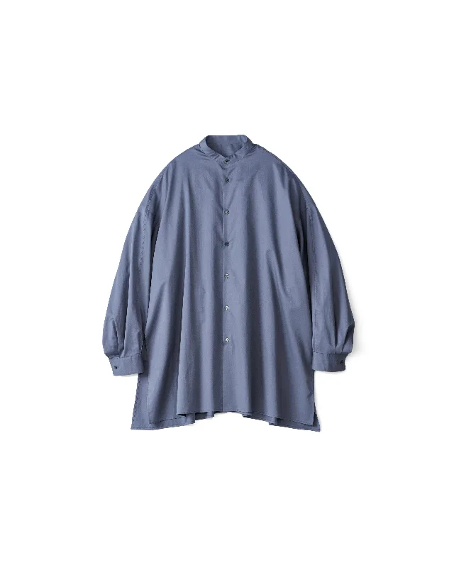 Silicon poplin Deep Slit Band Collar Shirt-- Mesh Blend Leather Blend Suede Blend