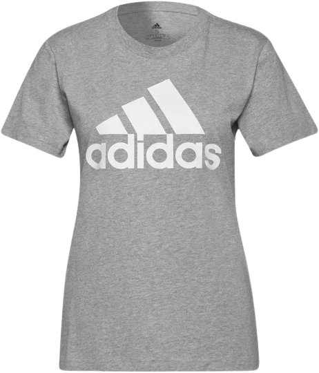 ADIDAS ESSENTIALS LOGO T-SHIRT - WOMENS - GREY/WHITE -- Basic T-Shirt Crew Neck Short Sleeve ADIDAS ESSENTIALS LOGO T-SHIRT - WOMENS - GREY/WHITE -- Basic T-Shirt Crew Neck Short Sleeve
