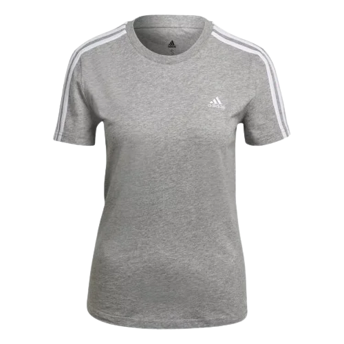 ADIDAS ESSENTIALS SLIM 3-STRIPES T-SHIRT - WOMEN - GREY/WHITE-- Graphic T-Shirt Round Neck Polyester ADIDAS ESSENTIALS SLIM 3-STRIPES T-SHIRT - WOMEN - GREY/WHITE-- Graphic T-Shirt Round Neck Polyester