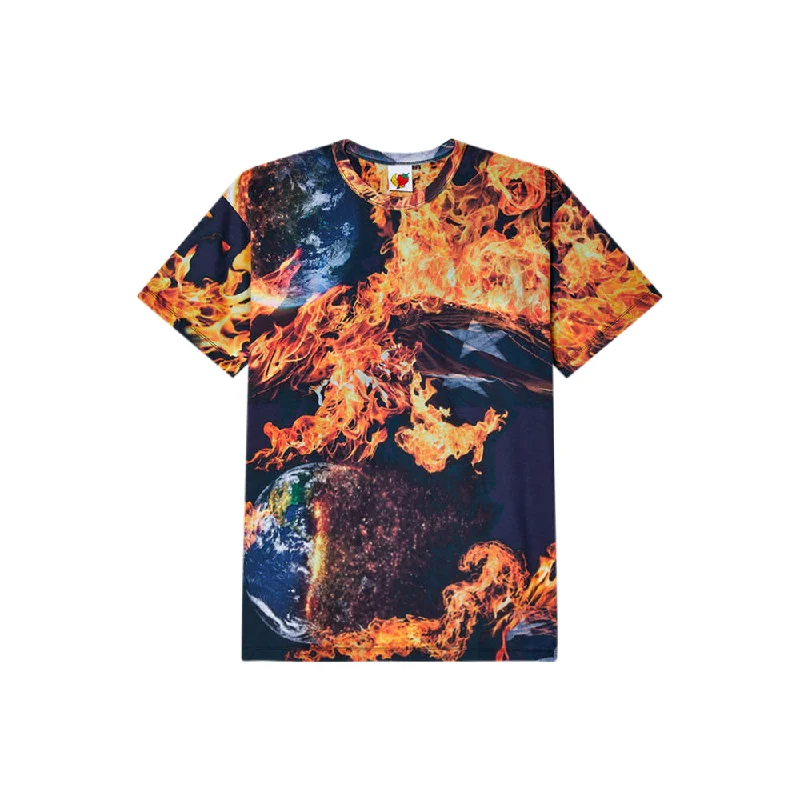 World is Burning T-Shirt Knit (Print)-- Zippered Front Buttoned Front Snap Front