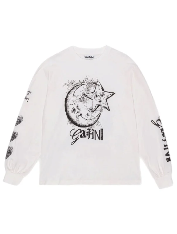 Ganni Future Heavy Jersey Moon Long Sleeve T-Shirt-- Print Jacquard Patchwork