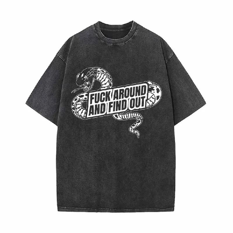 Fuck Around And Find Out Snake Vintage Washed T-shirt-- Real Fur Shearling Chenille