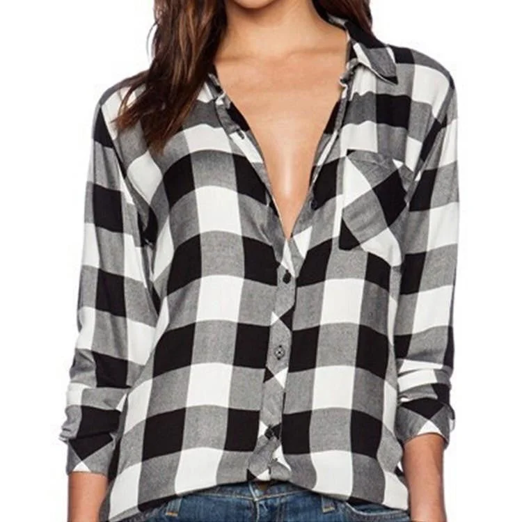 Women Casual Blouse Plaid Shirt Loose Cotton blouse Women Long Sleeve Blouse Check Shirt Leisure Black And White 41-- Plaid T-Shirt Polka Dot Checkered Women Casual Blouse Plaid Shirt Loose Cotton blouse Women Long Sleeve Blouse Check Shirt Leisure Black And White 41-- Plaid T-Shirt Polka Dot Checkered