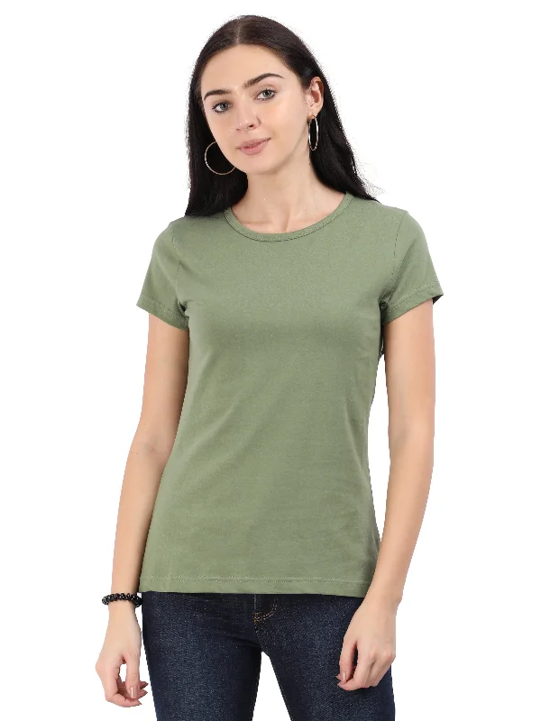 Woodwose Organic Clothing Women's Regular Fit Organic Cotton T-shirt - Olive Green-- Asymmetrical Pockets Print Woodwose Organic Clothing Women's Regular Fit Organic Cotton T-shirt - Olive Green-- Asymmetrical Pockets Print