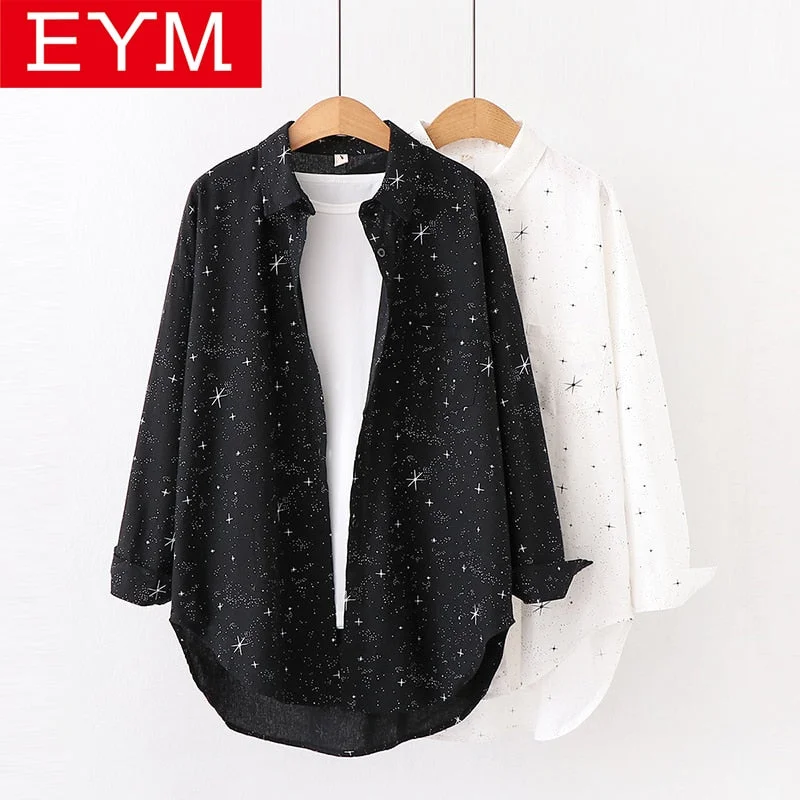 2019 Autumn New Brand Shirt Cosmic Star Print Cotton Shirt Women's Loose Large Casual Blouse Female Student Design Clothing Tops-- Casual Formal Business 2019 Autumn New Brand Shirt Cosmic Star Print Cotton Shirt Women's Loose Large Casual Blouse Female Student Design Clothing Tops-- Casual Formal Business