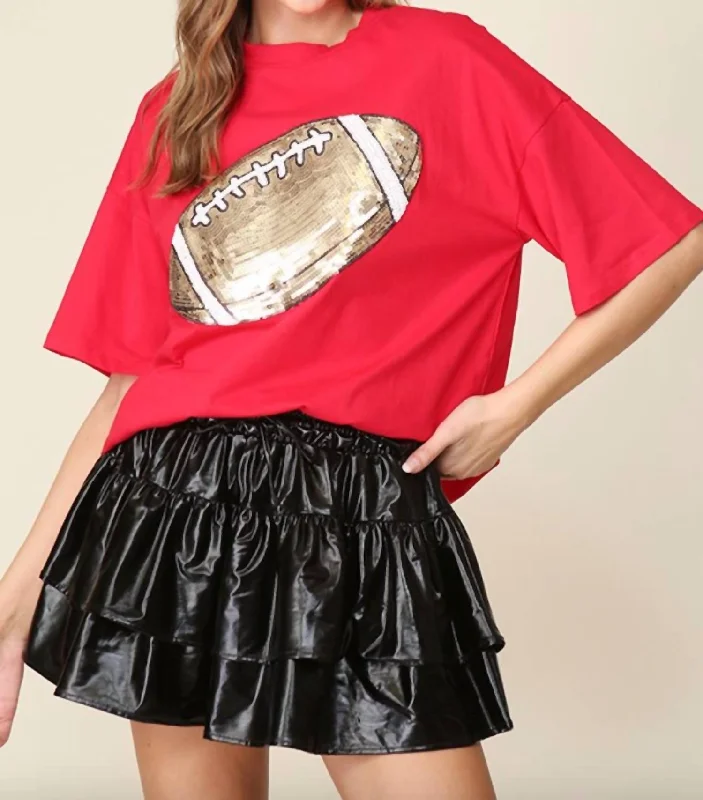 Game Day Large Football Sequin T-Shirt In Red-- Cashmere Blend Cotton Blend Poly Blend Game Day Large Football Sequin T-Shirt In Red-- Cashmere Blend Cotton Blend Poly Blend