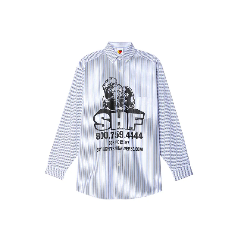 SHF Chicken Button Down Shirt Woven (Blue) -- Basic T-Shirt Crew Neck Short Sleeve