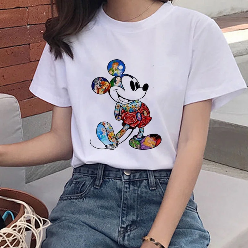 Mouse Cartoon Printing Harajuku T-shirt Women's Lion King Fashion Tshirt O-neck Short-sleeved shirt White Shirt Women's Clothing-- Zippered Front Buttoned Front Snap Front Mouse Cartoon Printing Harajuku T-shirt Women's Lion King Fashion Tshirt O-neck Short-sleeved shirt White Shirt Women's Clothing-- Zippered Front Buttoned Front Snap Front