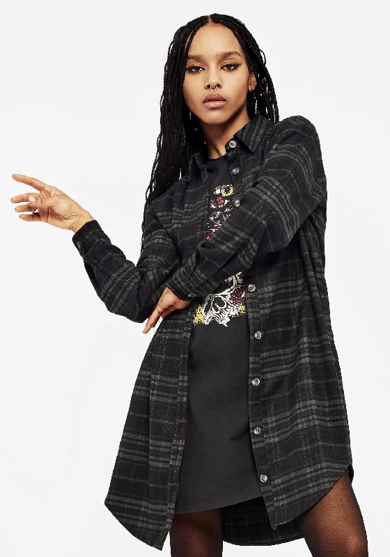Reckless Check Longline Shirt-- Zippered Front Buttoned Front Snap Front