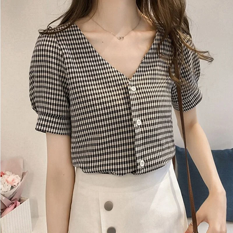 2018 Blouse Shirt Women's Korean Style V Neck Fashion Clothing Short Sleeve Women Tops And Blouses Female Clothes Stylish Ladies-- Layered Multi-layer Single Layer