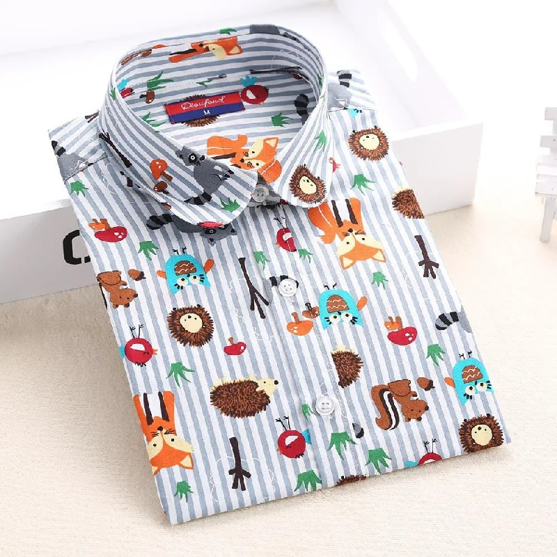 Shirt Women Animal Cotton Blouse Fashion Long Sleeve Ladies Tops Floral Print Paisley Women Blouses Casual-- Welt Pockets Slit Pockets Shirt Women Animal Cotton Blouse Fashion Long Sleeve Ladies Tops Floral Print Paisley Women Blouses Casual-- Welt Pockets Slit Pockets
