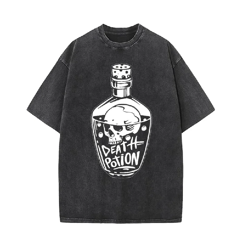 Death Potion Skull Vintage Washed T-shirt-- Jersey Fabric Tulle Fabric Batik Fabric
