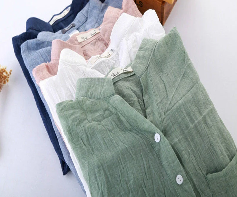 Linen Three Quarter Sleeve Hollow Out Solid Girl Shirts Loosen Work Office Casual Blouse Shirt Women Vintage-- Anti-Pilling Machine Wash Handmade Linen Three Quarter Sleeve Hollow Out Solid Girl Shirts Loosen Work Office Casual Blouse Shirt Women Vintage-- Anti-Pilling Machine Wash Handmade