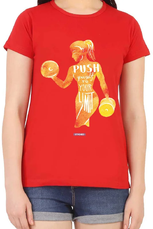 Push Yourself To Your Limit Graphic T-Shirt Red Color-- Zippered Front Buttoned Front Snap Front Push Yourself To Your Limit Graphic T-Shirt Red Color-- Zippered Front Buttoned Front Snap Front