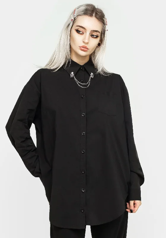 Chiromancy Collar Loose Fit Shirt - Black-- Jersey Fabric Tulle Fabric Batik Fabric
