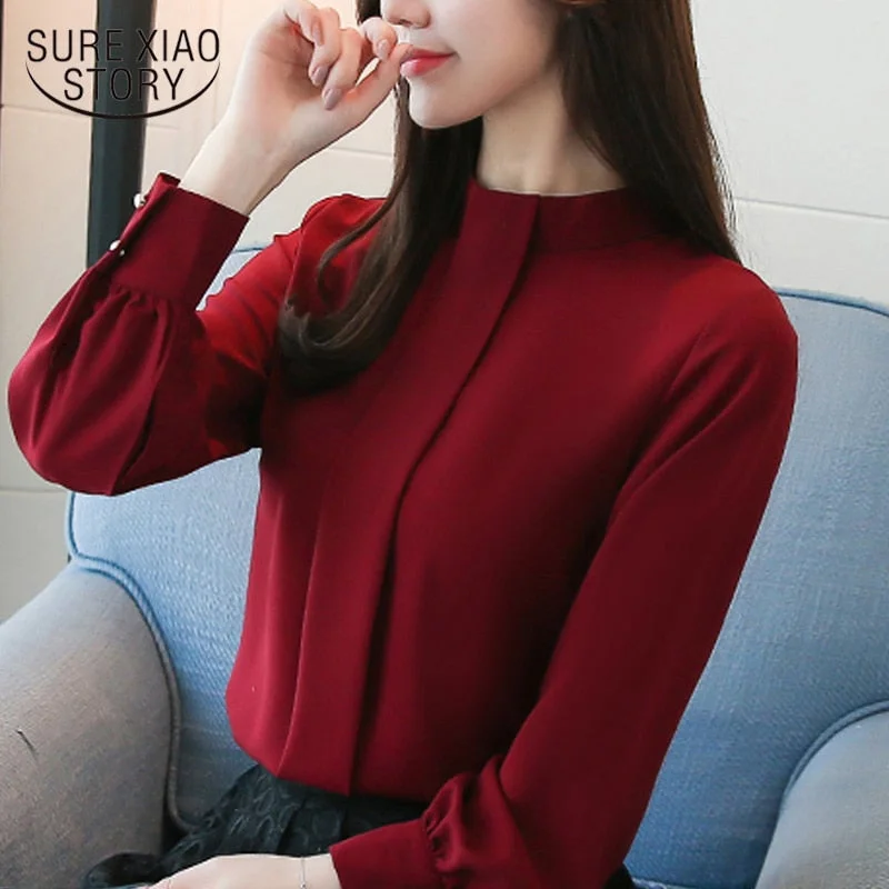 New 2018 Long Sleeve Women Blouses shirt Fashion Casual Chiffon OL blouse women's clothing stand neck women Tops blusas D456 30-- Fitted T-Shirt Seamless Stretchy New 2018 Long Sleeve Women Blouses shirt Fashion Casual Chiffon OL blouse women's clothing stand neck women Tops blusas D456 30-- Fitted T-Shirt Seamless Stretchy