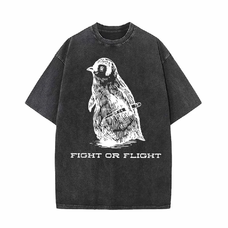 Penguin Fight Or Flight Vintage Washed T-shirt-- Boxy Fit Fitted Loose