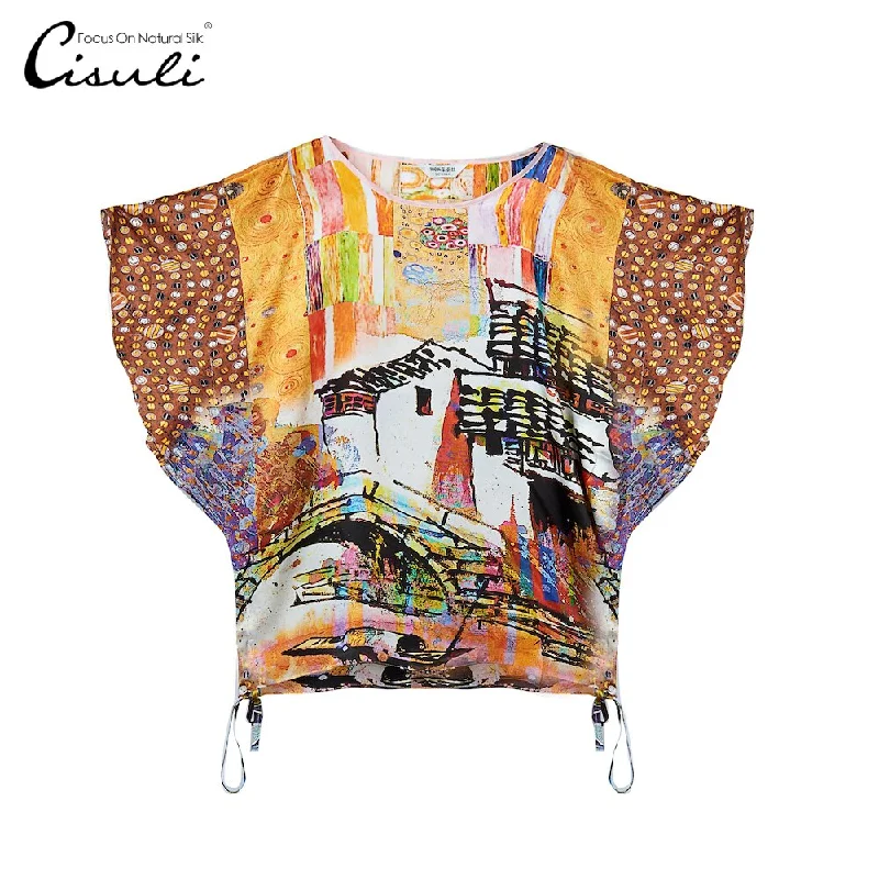 CISULI 100% Silk Satin Printed Blouse Women Fashion Summer Shirts Butterfly Sleeves women's clothing feminine blouse-- Terry Blend Velvet Blend Canvas Blend CISULI 100% Silk Satin Printed Blouse Women Fashion Summer Shirts Butterfly Sleeves women's clothing feminine blouse-- Terry Blend Velvet Blend Canvas Blend