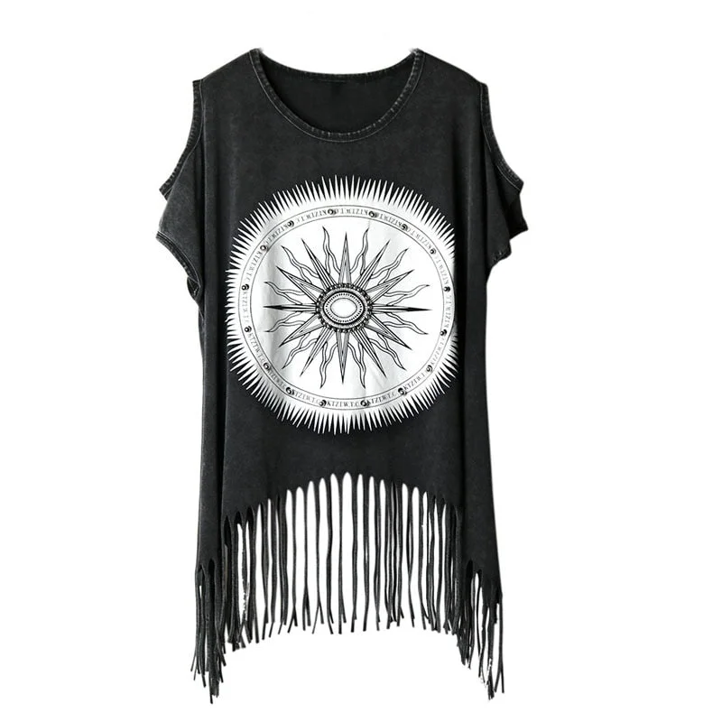 PUNK ROCK RIVET summer new fashion t shirt off the shoulder tops for women tassel cotton t-shirt Casual Women's clothing-- Mesh Canvas Denim PUNK ROCK RIVET summer new fashion t shirt off the shoulder tops for women tassel cotton t-shirt Casual Women's clothing-- Mesh Canvas Denim