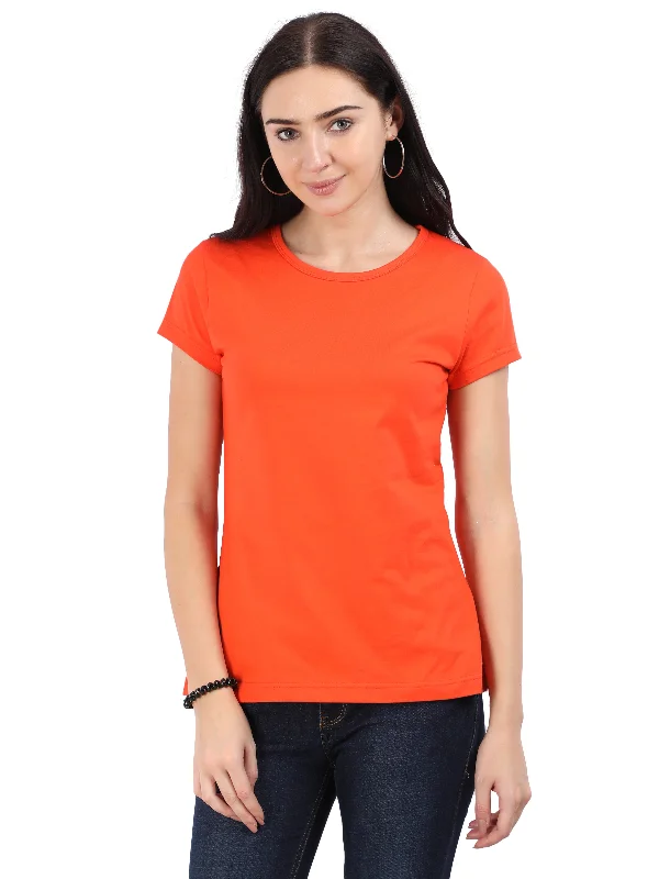 Woodwose Organic Clothing Women's  Regular Fit Organic Cotton T-shirt - Cherry Tomato-- Fashionable Trendy Casual