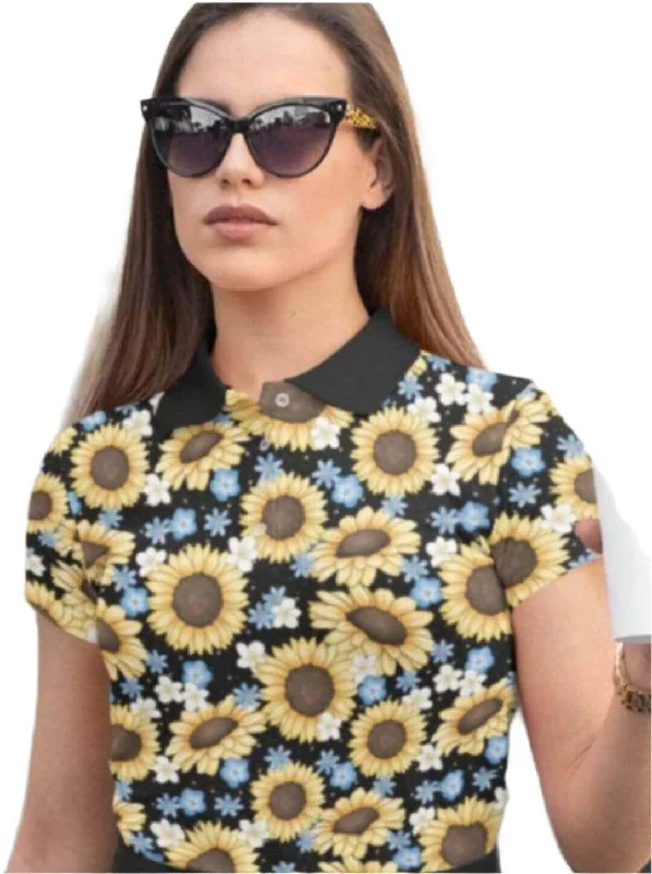 Sunflowers Women's Polo T-Shirt [IN STOCK]-- Solid Print Embellished