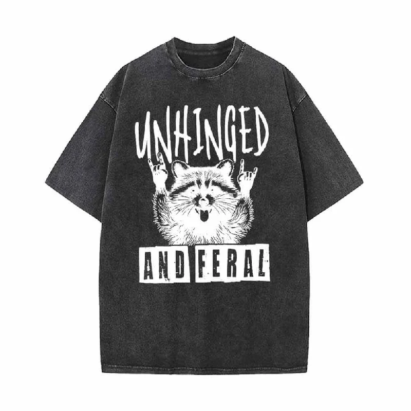 Unhinged And Feral Raccoon Vintage Washed T-shirt-- Polka Dot Checkered Tartan