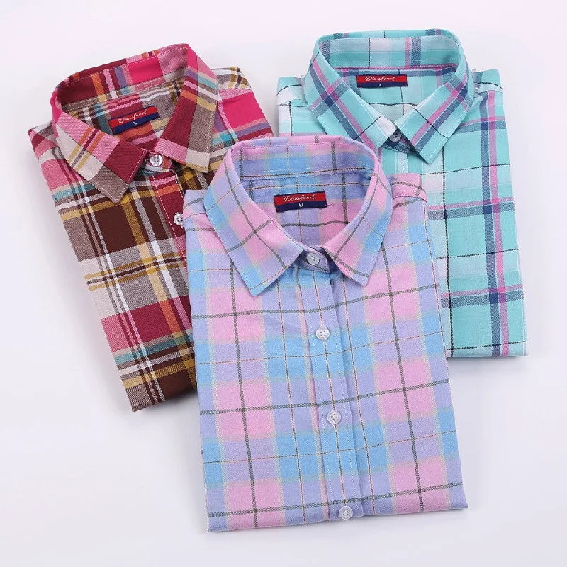 Cotton Plaid Shirts Women Blouses Long Sleeve Ladies Office Tops Flannel Shirt Plus Size Clothing For Women-- Hooded Caped Shawl Collar Cotton Plaid Shirts Women Blouses Long Sleeve Ladies Office Tops Flannel Shirt Plus Size Clothing For Women-- Hooded Caped Shawl Collar