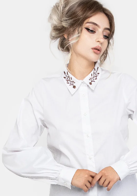 Cybele Embroidered Button Up Shirt-- Chenille Blend Fleece Blend Nylon Blend